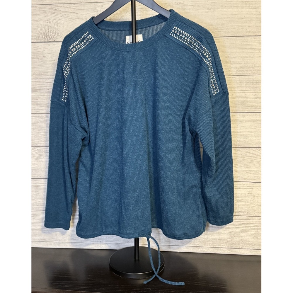 Women's New York Laundry Embellished Sweater – Teal Blue – Size XL